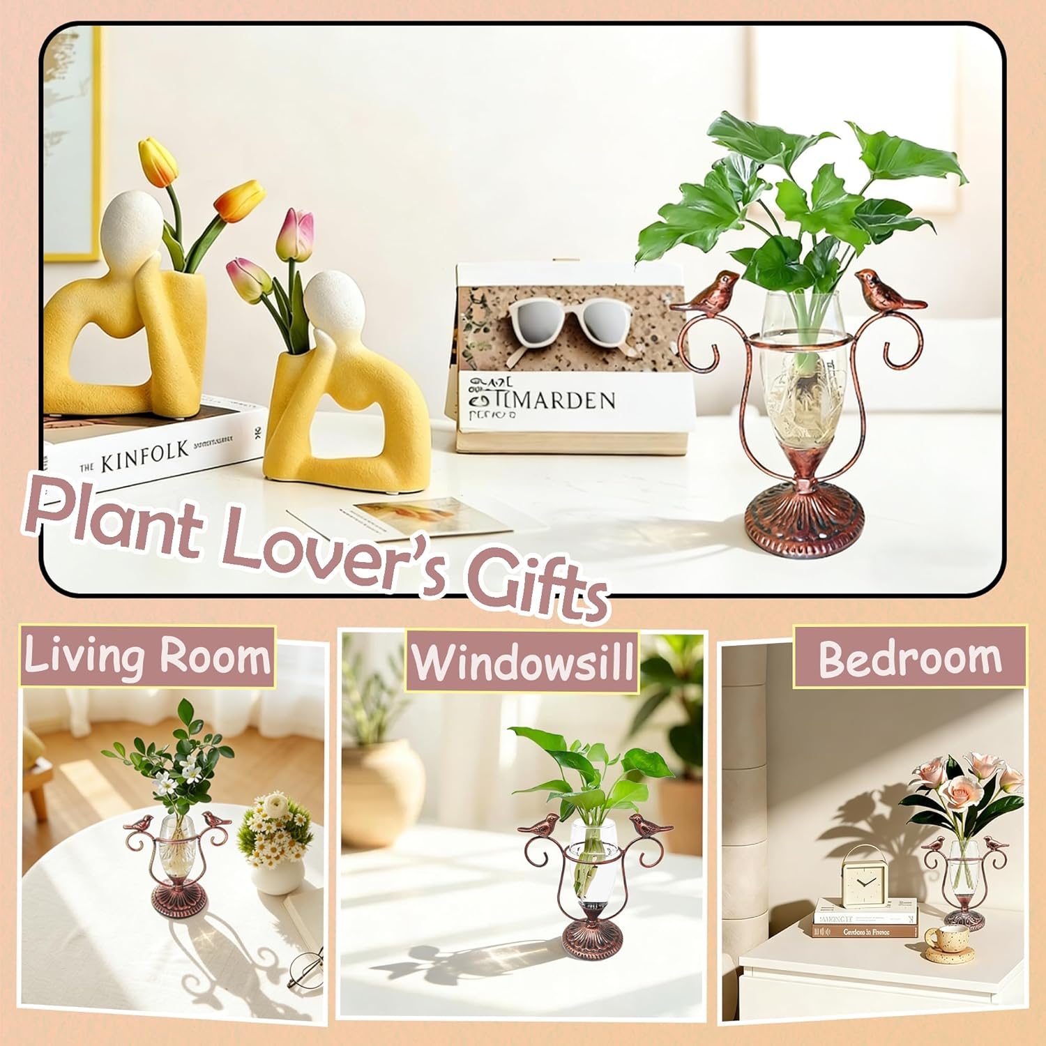 2 Vintage Copper Bird Plant Pr - Propagation Station Vase 评论和价格